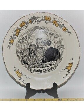 W.S. GEORGE Wedding Commemorative Plate*Church Yellow Flowers*Retro*Bride Groom